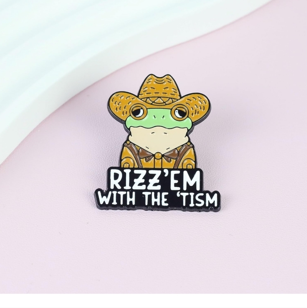 Enamel Frog Pin - Green & Brown Cowboy Design